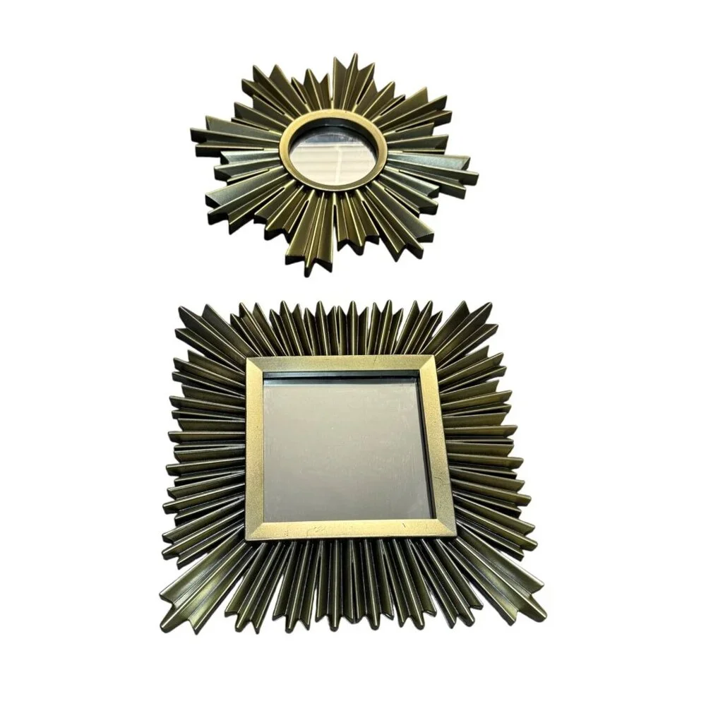 MCM Atomic Style Decorative Mirrors Set of 2 Sun Starburst Brushed Gold Tone 10